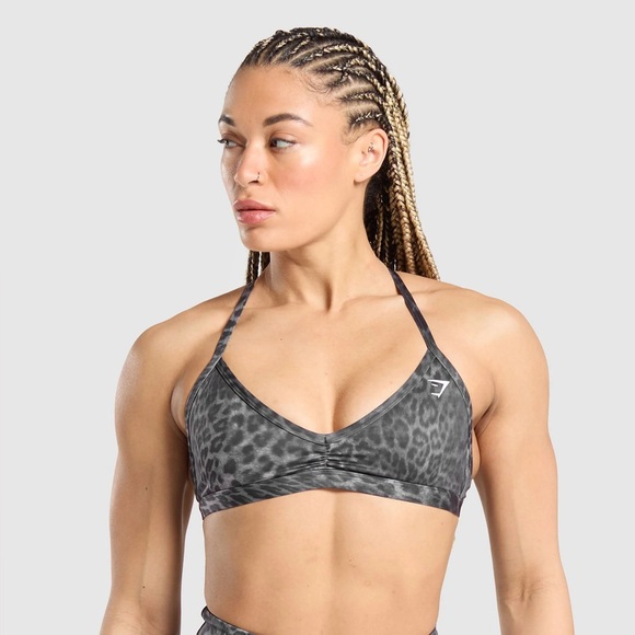 Women’s Medium GYMSHARK GS Power Minimal Strappy Sports Bra Dark Grey Leopard - Picture 1 of 6